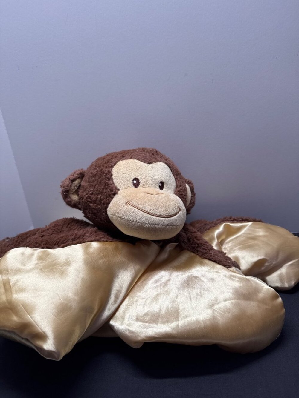 Soft Plush Monkey Blanket Satin Backing Kids 24"x18" Brown & Beige Cute & Cozy D